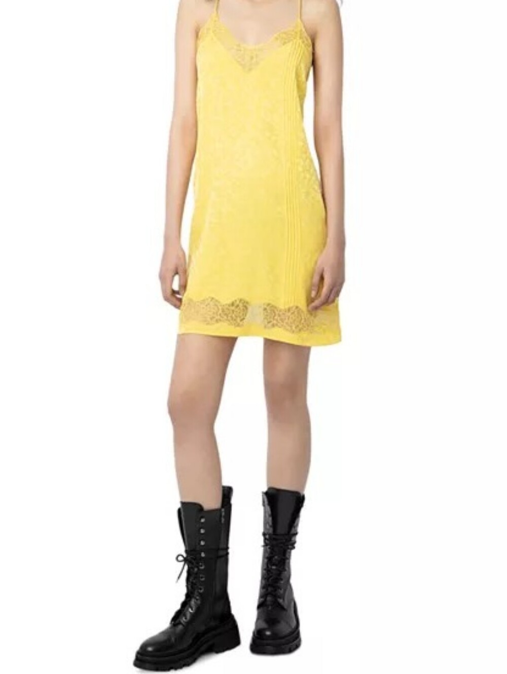 NWOT Zadig & Voltaire Sunflower Yellow Silk Lace Trim Dress